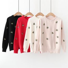 Women's Sweaters 2023 Style Autumn Winter Pullovers Beautiful Cute Little bee embroidery Long Sleeve Casual Women Cotton Sweater tops 230815