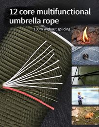 Outdoor Gadgets 550 Military 12 Strand Paracord With Fishing Metal Fire Rope 100M 330 FT Camping Survival Tool Parachute Cord 230815