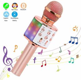 Microphones Wireless Karaoke Microphone Bluetooth Handheld Portable Ser Home KTV Player with Dancing LED Lights Record Function for Kids 230816