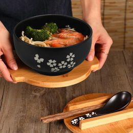 Dinnerware Sets Japanese Bowl Instant Noodles Tableware Dining Room Salad Ceramic Bring Wooden Spoon Chopstick