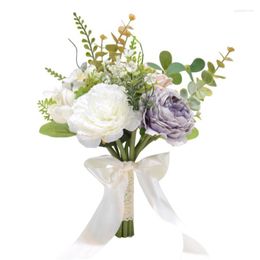 Wedding Flowers Bridesmaid Bridal Bouquet Artificial Roses White Silk Girl Women Accessories Home Decor