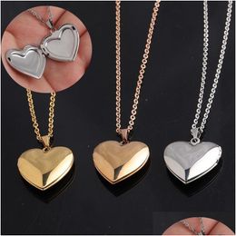 Pendant Necklaces Romantic Heart Shaped Friend Picture Frame Locket Necklace Stainless Steel Love Jewelry Couple Valentines Day Gift D Dhlzx