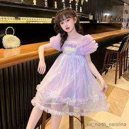 Girl's Dresses Girls' 2023 New Summer Dress Big Boy Senior Mesh Princess Dress Little Girl's Fashionable Birthday Dress R230816