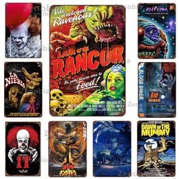 Retro Halloween Metal Sign Horrible Theme Shabby Iron Painting Horror Movie Tin Signs Wall Art Man Cave Film Theatre Club Home Funny Modern Decoration 30X20CM w01