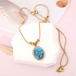 Pendant Necklaces Blue Stone Necklace For Women Gold Plated Turkish Middle East Bridal Chain Ethnic Wedding Accessory