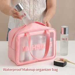 Kosmetiska väskor vattentät väska bärbar förvaring stor kapacitet pu transparent tvätt resor 230815