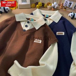 Men's Sweaters Fat mm fake two piece sweater women's design sense small number autumn and winter new loose polo collar knitted coat large J230806