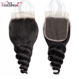 Lace Wigs Vall Loose Wave Hair Closure Human 4X4 Free Part Natural Black 130 Thick Density Remy Can Be Dyed 230815