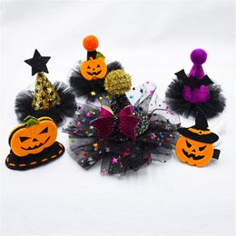 Hair Accessories 8pcs/lot Cartoon Hair Clips Glitter Halloween Pumpkin Hat Spider Hairpins For Girls Kids Halloween Hair Accessories 230816