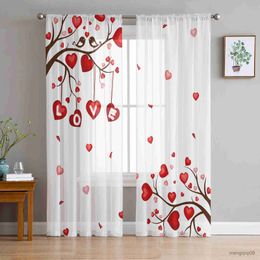 Curtain Bird Love Tree White Valentine'S Day Sheer Curtain Window Tulle Curtains Living Room Valance Curtain Tulle Panels Chiffon Drapes R230816