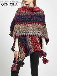 Women's Down Parkas Autumn Winter 2022 Ethnic Style Cape Town Knitted Women's Long Shl Flower Sweater Mohair Tassel Scarf Coat Winter Clothing Women's Z230817