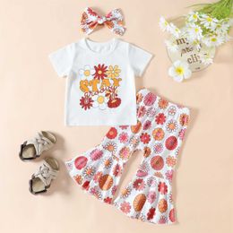 Clothing Sets baby Kid Girls Clothing Sets Infant Baby Letter T-shirt Floral Flare Pants Headband Summer Children