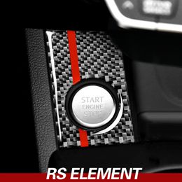 For Audi A4 A5 Carbon Fibre Car Engine Start Stop Ignition Cover Trim Key Ring Automotive Interior Stickers Decals 2017-20222609