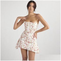 Grundlegende lässige Kleider Satin Bodycon Mini Kleider Frauen Party trägerloses Haus von CB Sexy Promi -Club Drop Lieferbekleidung Damen Cl dhvmi