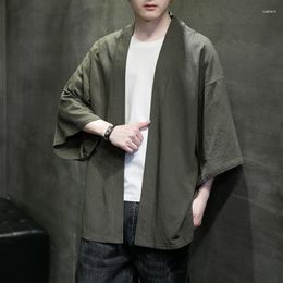 Men's Casual Shirts Tide Cape Coat Touch Skin Japanese Solid Kimono Half-sleeve Cardigan Sun Protection Shirt Daily Clothing