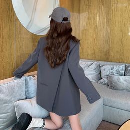 Women's Suits SuperAen Split Back Korean Design Cool Casual Grey Pocket Fashion Blazer Women Clothing