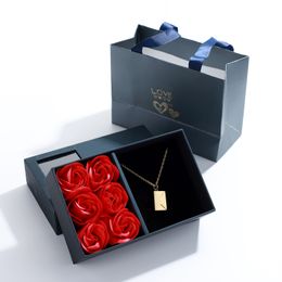 Charms Love Letter Envelope Pendant Necklace With Rose Gift Box Customised Stainless Steel Jewellery Confession You for ValentineDay 230815