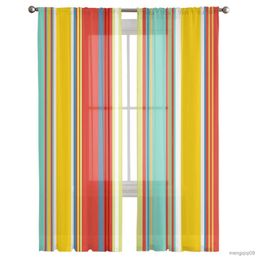 Curtain Colourful Stripes Sheer Curtains for Living Room Printed Tulle Window Curtain Luxury Home Balcony Decor Drapes