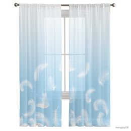 Curtain Gradient Feather Tulle Sheer Curtains for Bedroom Kitchen Decor Curtains Hotel Drapes