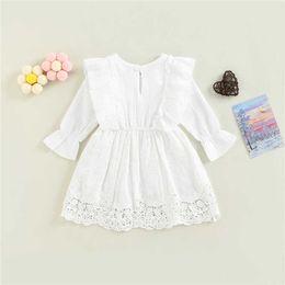 Girl's Dresses Infant Baby Girl Spring Dress Solid Colour Round Neck Long Sleeve A-Line Dress Wedding Stage baby Costumes