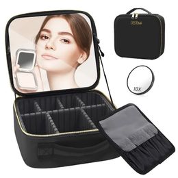 Travel Makeup Bag With Mirror, Large Capacity Makeup Organizer Bag, Professional Makeup Case With Mirror