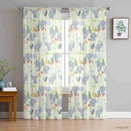 Curtain Animal Elephant Summer Beach Sheer Curtains for Living Room Printed Tulle Window Curtain Luxury Home Balcony Decor Drapes R230816