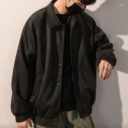 Men's Jackets Suede Coat Jacket Spring Autumn Baseball Uniform Solid Colour Turndown Collar Single-breasted Loose Long Sleeve Street Tops