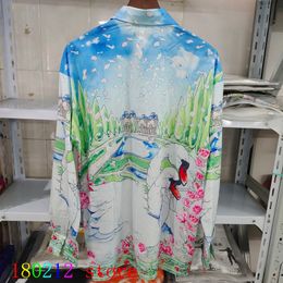 Mens Casual Shirts Thin Fabric CASABLANCA Garden Swan Flower Snowflake Pattern Long Sleeve Shirt Men Women Oversize Hawaii Beach 230815