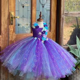 Girl s Dresses Mermaid Tutu Dress Purple Flower Cosplay Birthday Ocean Themed Party Costumes Turquoise 230815