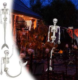 Life Size Skeleton Mermaid Skeleton Halloween Outdoor Decorations, Realistic Full Body Posable Joints Mermaid Bones Scary Halloween Skeleton Life Size