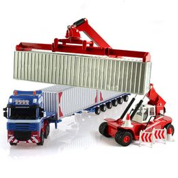 Diecast Model car Alloy Diecast 1 50 Low Bed Transporter Container /Reach Stacker /Front Trolley Truck Rubber Tire Vehicles Model Kids Gift Toys 230815