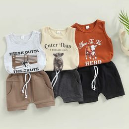 Clothing Sets Summer Causal Baby Boys Clothes Sets 2pcs Sleeveless Cow Letter Printed Vest Tops+Solid Shorts