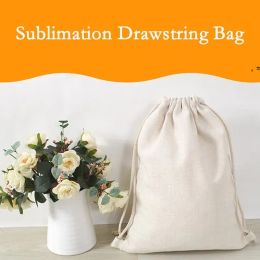 Sublimation Cotton Linen Drawstring Bags Decor Reusable Muslin Sachet Bag Blanks DIY Backpacks Party Wedding Storage Home 816