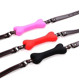 BDSM Bondage Sexy Pu Leather Buckle Straps Silicone Dog Bone Oral Fixation Mouth Gag for Couple Slave Toys Adult Games Restraints Estim