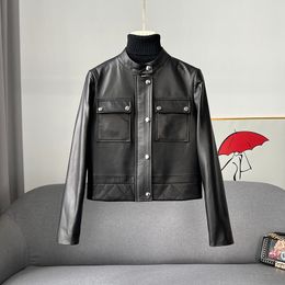 Women's Leather Faux Black Jackets Spring Autumn Rivet Biker Genuine Sheepskin Coats Fashion Streetwear CL4012 230815