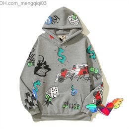 Men's Hoodies Sweatshirts 2023fw Rhude Graffiti Hoodie Men's Graffiti Pattern Hoodie Long Sleeve Hoodie Wool Zipper Pocket Sweater Z230817