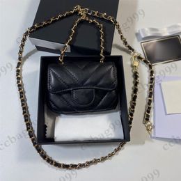 Designer Short Flap Quilted Coins Purses Calfskin Caviar Lambskin Bags Women Classic V-Stitsh Metal Chain Waistpack Card Holder La270L