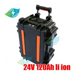 Waterproof 24V 120Ah Lithium ion battery 3.7V Li-po battery pack bms for 3000W 2500W fishing boat motor RV+10A Charger
