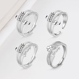 Wedding Rings Spinner Beads Meditation Ring Custom Name 925 Silver Adjustable Anxiety Relieve Fidget For Women Christmas Gift 230815