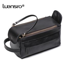 Cosmetic Bags Genuine Leather Men Cluth Bag Women Make Up Toiletry Wash Storage Crazy Horse 230815
