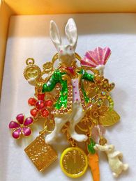 Pins Brooches Vintage beautiful happy Rabbit enamel copper plated 18-karat gold fashion Big brooch 230815