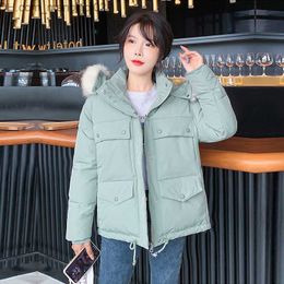 Women's Down Parkas Short genuine fur collar hooded Parka fashionable solid winter jacket suitable for women's casual and chic outerwear Z230817