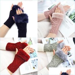 Fingerless Gloves Wool Glove Half Finger Rough Edge Fashion Keep Warm Rhombus Women Mens Work Autumn Winter 4 8Yf K2 Drop Delivery Acc Dhdwu