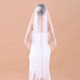 Bridal Veils V29 Crystal Diamonds Wedding Bling Glitter Veil Luxury Rhinestone Shining Edge Appliques White Ivory Tulle