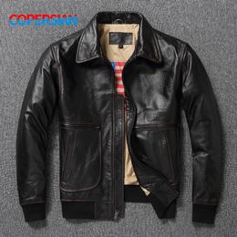 Men's Jackets Mens Top layer Genuine Leather Jacket Military Pilot Jackets Air Force A2 Lapel Retro Rub Color Tooling Short Large Coat 230815