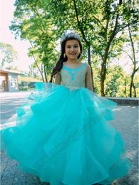 Girl Dresses Lake Blue Applique Ruffles Princess Flower Ball Gown Baby Girls Birthday Wedding Party Costumes Customised