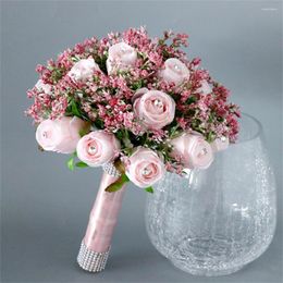 Wedding Flowers Bride Little Rose Flower Artificial White Pink Bouquet For Home Decorative DIY Party Decoration