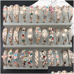 Cuff Korean Fashion Quality Bracelet Cat Eye Rhinestone Charm Bangle Rose Gold Sier Mix Different Styles Jewellery Wholesale Drop Delive Dhfhy
