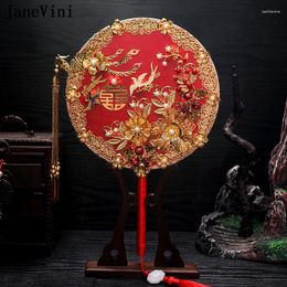 Wedding Flowers JaneVini Vintage Red Fan For Bride Tassel Beaded Metal Pearls Gold Chinese Bridal Ancient Classic Bouquets