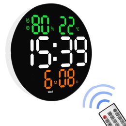 Wall Clocks 10 inch Digital Led Wall Clock Calendar with Alarms Temperature Thermometer and Humidity Hygrometer.Home Living Room Decoration 230815